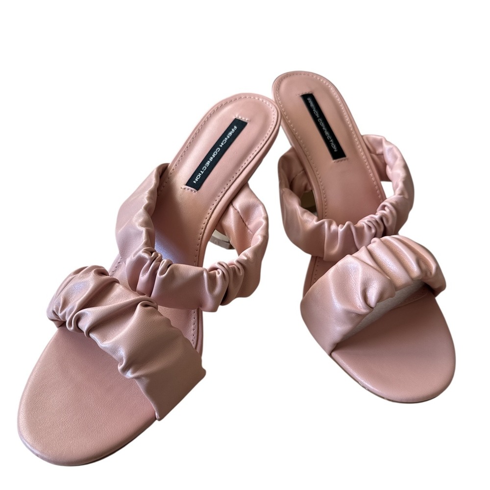 French Connection‎ Crystal Ruched Block Heel Sandals Blush Vegan Leather US 11